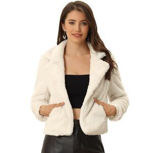 Cropped Faux Fur Jacket Lapel Winter Fluffy Coat Apricot